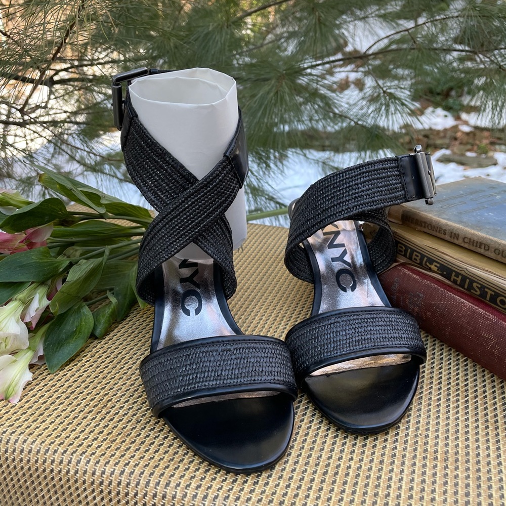 DKNYC Woven Ankle Strap Wedges